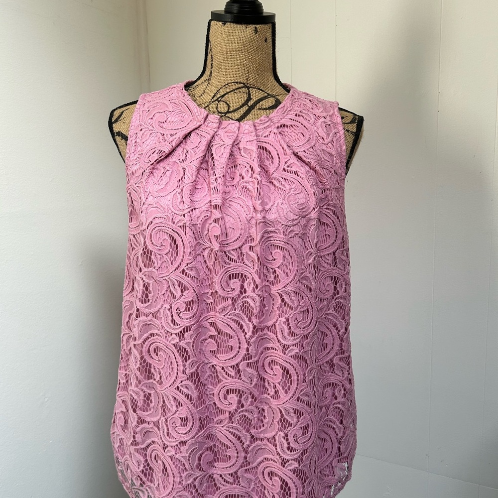 Adrianna Papell Sleeveless Pink Lace Blouse